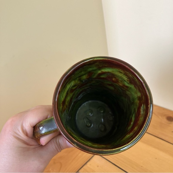 Hawaiian Tiki Double Face Mug Green & Brown Glaze Ceramic Cup with Handle 20 oz - Picture 8 of 9